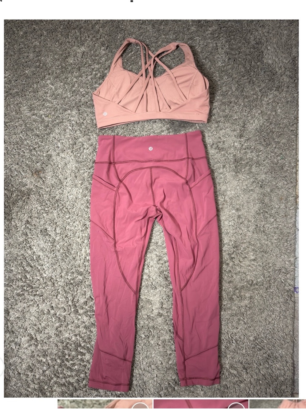 lululemon athletica Pink Sports Bra Size 12 and Rose Pink Leggings Size 10 Set